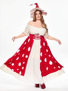 ROMWE Avant Costume da donna taglie forti con stampa a pois e spalle scoperte