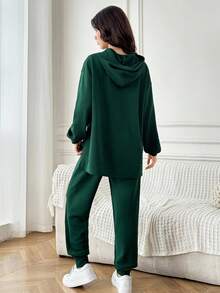 2pcs/Set Teen Girl Casual Loose Comfortable Hoodie And Pants Set, Versatile And Minimalist - Green - View 3
