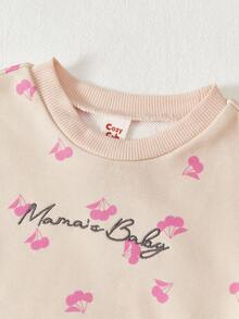 Cozy Pixies 2 件装女婴花卉印花圆领插肩运动衫和紧身裤套装 - 玫紅色 - 查看 4