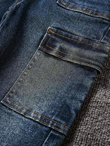 SHEIN Young Boy Fashion Casual Color Contrast Bow Embellished Blue Stretch Skinny Jeans For Dailywear And Winter Clothes Boys Jeans Boys Cargo Jeans Kids Jeans Fall - Dark Wash - View 3