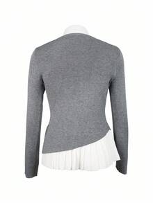 GlowEve Women's Elegant Contrast Trim Button Decor Long Sleeve Sweater, Autumn/Winter - Grey - View 2