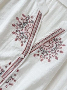 Linhara Blus Kasual Longgar Lengan 3/4 untuk Wanita Ukuran Besar - MultiWarna - View 5