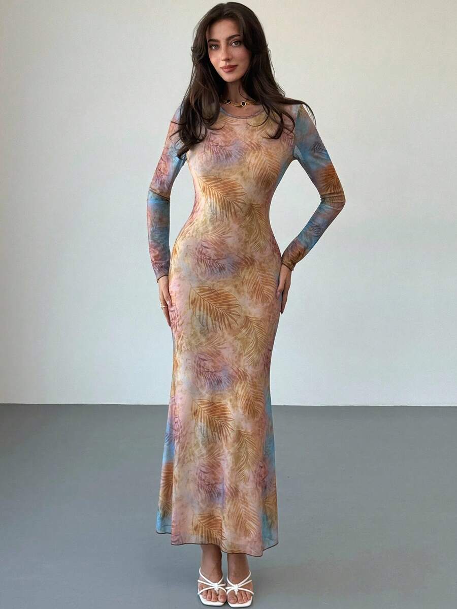 Aloruh 女士优雅花卉印花美人鱼连衣裙 - 彩色 - 查看 1