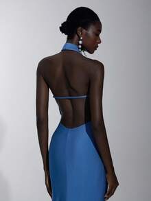 Elitara Elegant, Romantic, Sexy, Simple, Gray-Blue, Stretch Fabric, Backless, Fishtail Hem, Fashionable, Popular, Suitable For Vacation, Festival, Birthday Party, Wedding Event, Dinner Dress, Bridesmaid Dress - Blue - View 7