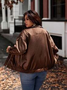 Vionelle Damen Große Größen Jacke aus Wildleder mit Raglanärmeln Einfarbig, Lässig