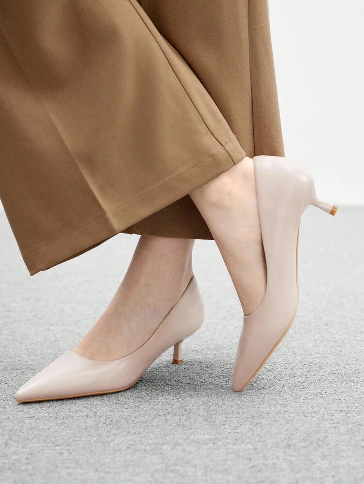CUCCOO BIZCHIC Women's Apricot Pointed Toe Kitten Heel Slip-On Pumps, Comfortable For Commuting, Dating, Party, Vacation, Office Wear For Christmas Spring Shoes