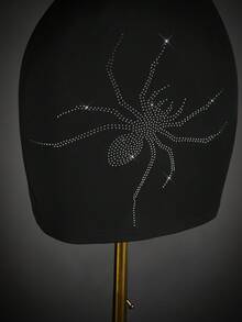 SHEIN ICON 女式万圣节蜘蛛水晶装饰黑色立领露背紧身迷你连衣裙 - 黑色 - 查看 5