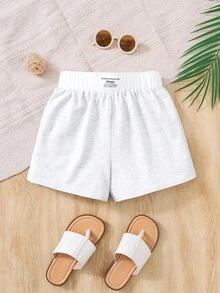 SHEIN Tween Girls' Loose Casual Comfortable Mid-Waist Colorblock Letter Graphic Shorts - Grey - View 2