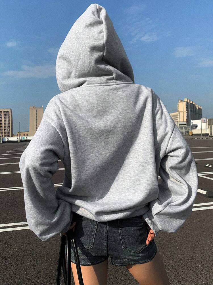 Women's Casual Drop Shoulder Long Sleeve Hoodie With Pockets, Loose Fit, Solid Color, Autumn Y2k