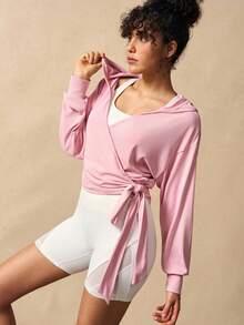 VARSIVA Pink Lace-Up Wrap Hooded Sports T-Shirt - Pink - View 4