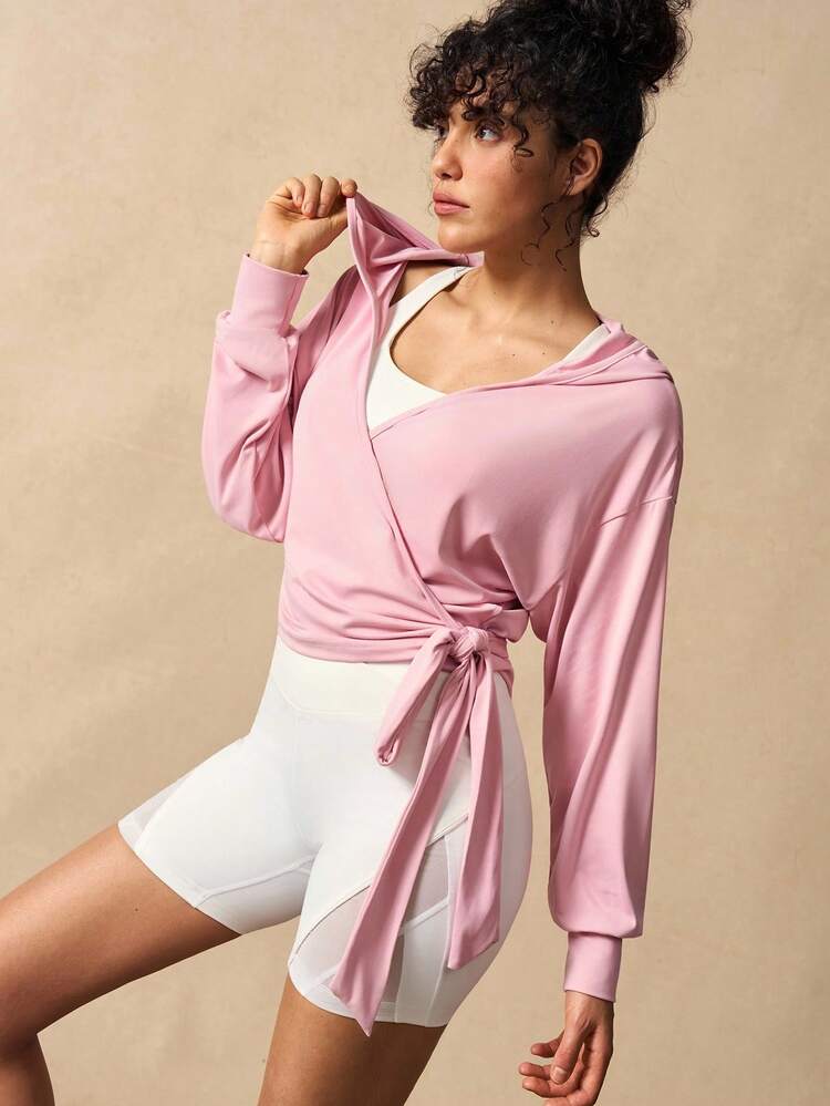 VARSIVA 纯色系带裹身连帽运动夹克 - 粉色 - 查看 4