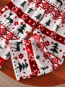 少女印花羊毛裤，舒适宽松直筒裤，圣诞图案印花，秋冬 - 白色 - 查看 4