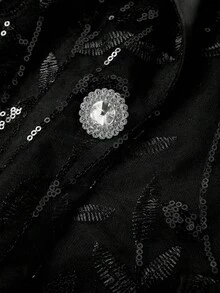 Gownix Plus Size Women's Suit Set,Black,Summer,Elegant,Formal,Evening,Silver Sequins,With Pockets,Long Pants Suit,Autumn/Winter - Black - View 12