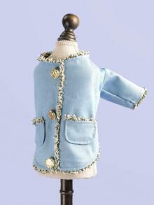 PETSIN 1pc Pet Coat, Cat And Dog Autumn And Winter Open Button Shirt, Comfortable Small Fragrant Windbreaker - Blue - View 9