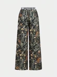 SHEIN Tween Girls Casual Camo Tree Branch Print Knit Mid-Rise Pants Fall Winter - Multicolor - View 4