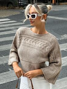 EURMUSE Women's Solid Color Batwing Sleeve Sweater - Khaki - View 4