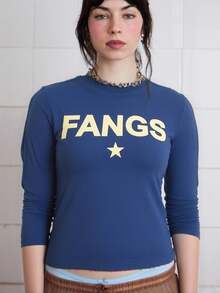 COUREZ Teen Y2K Shrunken Slogan Graphic Short Sleeve T-Shirt Top / Autumn Winter Fall Holiday - Blue - View 6