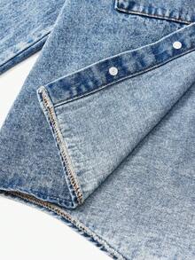 SHEIN 青少年男童时尚休闲复古Y2K老钱风灰色针织连帽拼接黑色牛仔宽松外套，适合儿童日常穿着，柔软舒适，也适合春夏、夏日派对、音乐节和海滩穿着。另有男童连帽牛仔外套、男童蓝色牛仔外套和男童连帽牛仔夹克，适合秋冬季穿着。 - 中等水洗藍 - 查看 6