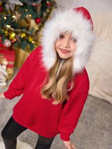 SHEIN Young Girl Red Autumn Cute Sweatshirt,Mom And Me,Sister And Me For Girls - Red - View 5
