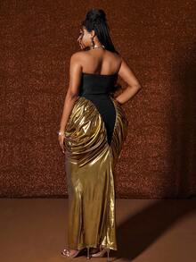 Maweii 大码女式金属面料拼色设计派对/生日连衣裙 - 彩色 - 查看 8