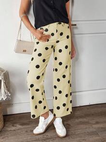 EMERY ROSE Quần jean ống rộng túi chéo chấm bi thường ngày dành cho nữ - Màu Khaki - Xem 6