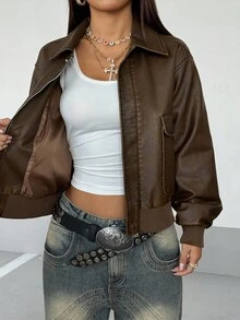 StreetHx Solid Color Zip-Up Casual Versatile Stand Collar Long Sleeve Jacket