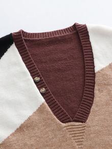 Franclia Chaleco de mujer asimétrico de color contrastante, informal y holgado - Café integral - Ver 3