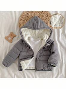 Loomiva 男婴连帽长袖夹克外套，秋冬季保暖加厚内衬 - 灰色 - 查看 1