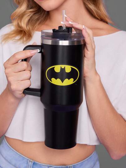 BATMAN X SHEIN 40oz Tumbler With Handle, Insulated Cup, Vacuum Insulated Water Bottle, Leak-Proof Lid And Straw, Stainless Steel Travel Mug, Car Mug