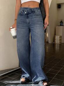 DAZY 女式低腰直筒牛仔裤 - 淺色水洗藍 - 查看 4