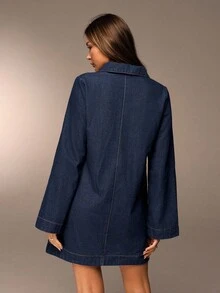 Avantive Vestidos para ocasiones como otoño e invierno, Halloween, Navidad, Año Nuevo, salir, graduación, baile de graduación, elegante, formal, lujoso, elegante, casual de negocios, cumpleaños/oficina, concierto country, club, sexy, western, ropa de trabajo, ropa urbana, vintage, festival, cóctel, rave, baile de graduación, Hawái, aeropuerto, divertido, básico, brunch, estilo de los 2000, ajustado, estilo old money, iglesia, homecoming, elegante, fiesta, modesto, cita nocturna, azul desgastado, manga larga, vestido mini de mezclilla azul - Azul - Ver 2