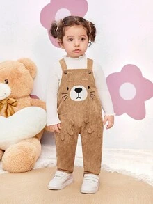 SHEIN Pelele de bebé recién nacido niña lindo y versátil con estampado de dibujos animados de pana, para otoño/invierno - Caqui - Ver 15