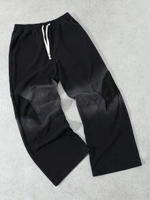 ROMWE MEN Prep 男士街头风格斑马纹拼布直筒运动裤 - 黑色 - 查看 3