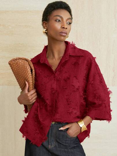 Aveloria Modichic 3/4 Sleeve Olive Green Shirt, Simple Cut, Loose Fit, Classic Collar, Comfortable To Wear