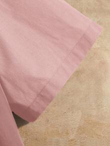 HIMLAND 男士休闲编织字母皮革贴片装饰立领修身短袖衬衫，Old Money - 粉色 - 查看 5