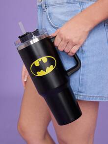 BATMAN X SHEIN 40oz Tumbler With Handle, Insulated Cup, Vacuum Insulated Water Bottle, Leak-Proof Lid And Straw, Stainless Steel Travel Mug, Car Mug - Black - View 4