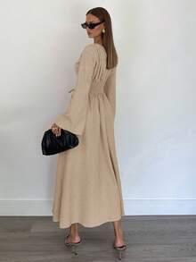 Siren Gaze Váy dài thắt eo thời trang thường ngày dành cho nữ - Màu Khaki - Xem 2