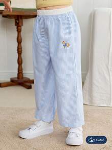 Joliand Joliand 1 件年轻女孩优雅城市学院风格可爱狗狗装饰蓝白条纹宽松裤，适合聚会、旅行、返校、派对、夏季和秋季 - 藍白色 - 查看 2