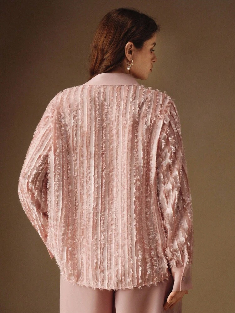 Camisa de moda con botones, de manga larga, con diseño de rayas y parches, para mujer de talla grande, nueva para otoño