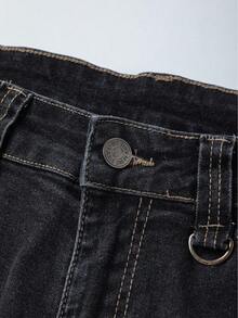 ROMWE MEN Street Life Men's Pocket Design Frayed Flared Casual Jeans