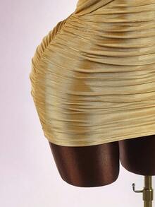 Amplova 女式纯色简约日常交叉系带迷你连衣裙 - 金色 - 查看 6