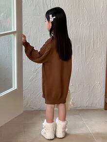 DAZY Vestido de suéter de cuello alto para niña, otoño e invierno - Caqui - Ver 6