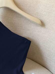 GlowEve Solid Color Asymmetric Neckline Slit Elegant Fashion Camisole - Navy Blue - View 3