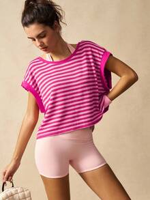 VARSIVA Women Striped Fashion Sports T-Shirt & Tank Top, Gym Top Suitable For Summer Pink Gym Top Open Back Activewear Top Workout Top Open Back Open Back Workout Top Open Back Athletic Top - Multicolor - View 2