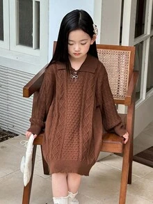 DAZY Vestido de suéter de cuello alto para niña, otoño e invierno - Caqui - Ver 1