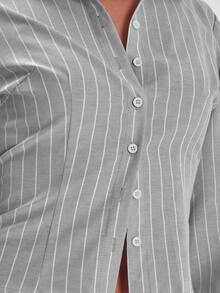 MUSERA 修身长袖衬衫，纽扣开襟细条纹，商务休闲，机场时尚，秋季返校季，优雅假日，春夏皆宜。 - 灰色 - 查看 5