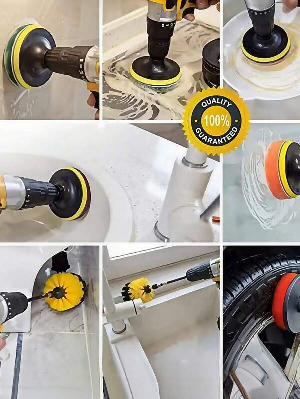 SHEIN 3/14/22 Pcs Electric Scrubber Kit With Scrub Pads And Sponge Cleaning Set - Powerful Electric Drill Brush For Deep Cleaning (Accessory Colors May Vary By Batch)