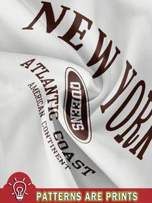 SHEIN EZwear Áo thun cổ tròn tay ngắn họa tiết "New York" cỡ lớn, dáng rộng thoải mái cỡ lớn dành cho nữ, chất liệu mỏng nhẹ, thích hợp cho mùa hè - trắng - Xem 3