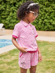 Joliand Joliand 2 Stücke Set für Kleine Mädchen, eleganter City-Stil, süße Urlaubs-Palmenstickerei, rosa kurzärmliges Poloshirt und Shorts, geeignet für Treffen, Reisen, Partys, Sommer. 2 Stücke Kinderkleidungsset für Kleine Jungen für den Sommer. Sommerkleidungsset für Kinder. Outfit-Sets für Kinder im Sommer. Sommerkleidung für Kinder. - Pink - Übersicht 6