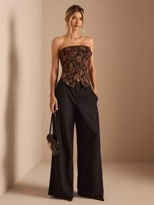 SHEIN BAE 女士花卉提花抹胸单排扣时尚上衣，冬季，女士冬季，秋季，女士秋季毛衣，万圣节，女士万圣节服装，圣诞节，圣诞毛衣，女士圣诞节，新年，派对，优雅，休闲，棕色抹胸西装外套，秋季，冬季，冬季内衣，纹理上衣，休闲，通勤，办公室，派对 - 米色 - 查看 1
